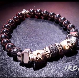 👑Mens Heavy Gemstone and Metal Skull Bracelet👑